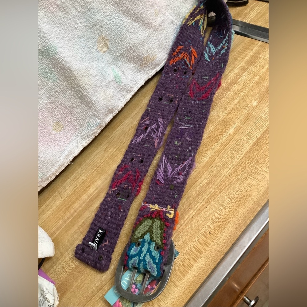 Jenny Krauss Boho Floral Densely Embroidered Blooms Wool Belt Handmade Peru Sz S - Picture 15 of 16